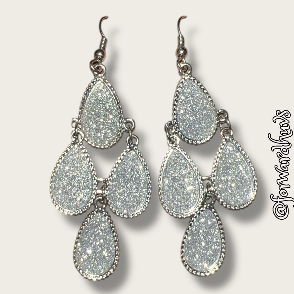 Silver Sparkling Dangle Earrings